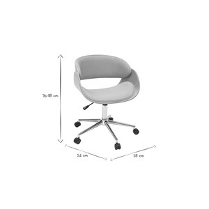Chaise de bureau à roulettes en tissu gris, bois clair et acier chromé bent