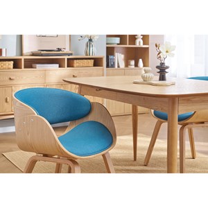 Chaise en tissu bleu canard et bois clair bent