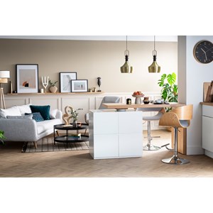 Tabouret de bar réglable en tissu gris clair et bois clair bent