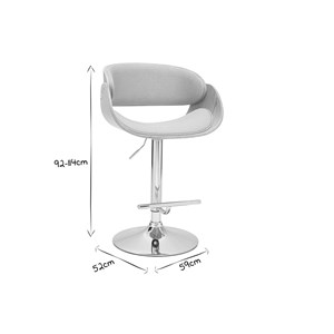 Tabouret de bar réglable en tissu gris clair et bois clair bent