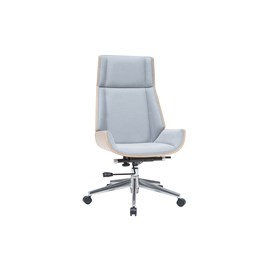 Fauteuil de bureau de direction en tissu gris clair et bois clair curved