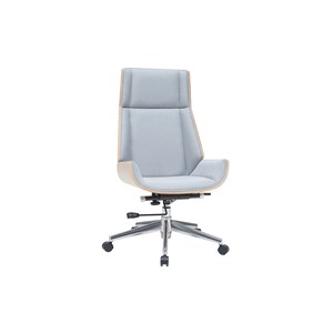 Fauteuil de bureau de direction en tissu gris clair et bois clair curved