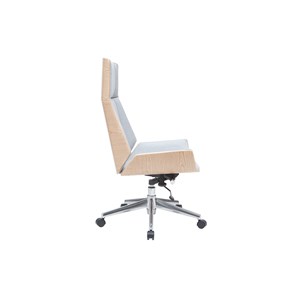 Fauteuil de bureau de direction en tissu gris clair et bois clair curved