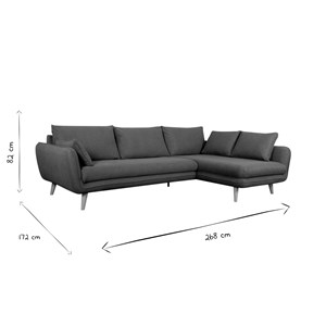 Canapé d'angle droit 5 places en tissu gris clair chiné et bois clair creep