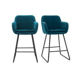 Tabourets de bar en velours bleu pétrole h65 cm (lot de 2) amika