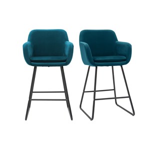 Tabourets de bar en velours bleu pétrole h65 cm (lot de 2) amika