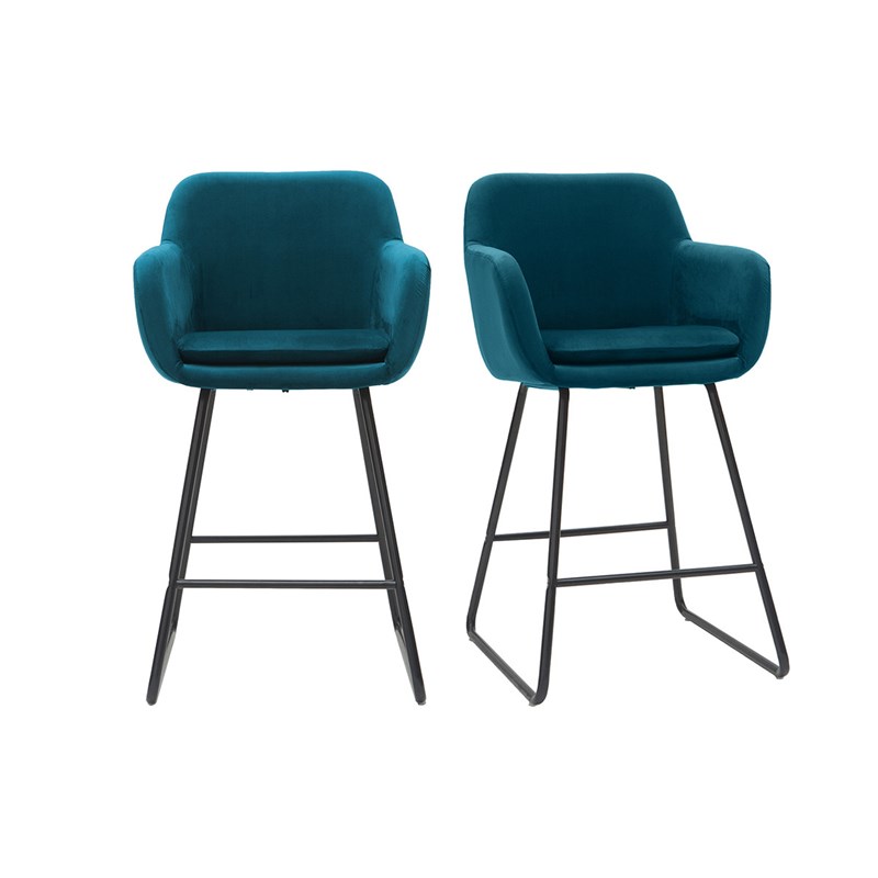Tabourets de bar en velours bleu pétrole h65 cm (lot de 2) amika