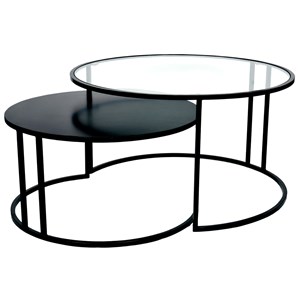 Tables basses gigognes rondes verre trempé et métal noir tahl (lot de 2)