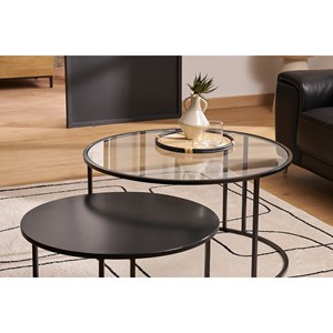Tables basses gigognes rondes verre trempé et métal noir tahl (lot de 2)