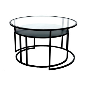 Tables basses gigognes rondes verre trempé et métal noir tahl (lot de 2)