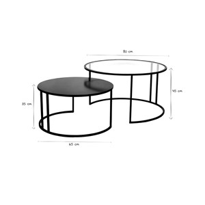 Tables basses gigognes rondes verre trempé et métal noir tahl (lot de 2)