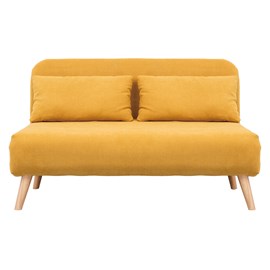 Chauffeuse 2 places convertible en tissu effet velours moutarde amiko