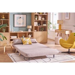 Chauffeuse 2 places convertible en tissu effet velours moutarde amiko