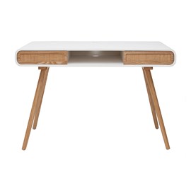 Bureau avec rangement  blanc, cannage et bois clair l120 cm olympe