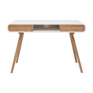 Bureau avec rangement  blanc, cannage et bois clair l120 cm olympe