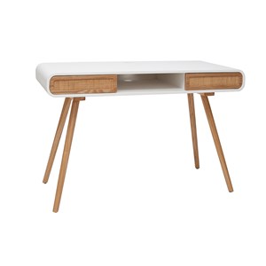 Bureau avec rangement  blanc, cannage et bois clair l120 cm olympe