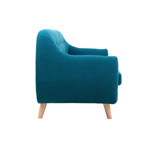 Canapé déhoussable 3 places en tissu bleu canard et bois clair ynok