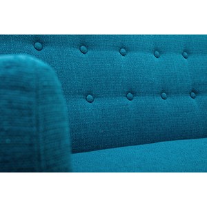 Canapé déhoussable 3 places en tissu bleu canard et bois clair ynok