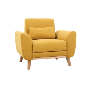 Fauteuil en tissu effet velours jaune moutarde et bois clair  ektor