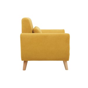 Fauteuil en tissu effet velours jaune moutarde et bois clair  ektor