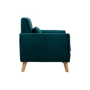 Fauteuil en tissu velours bleu pétrole et bois clair ektor