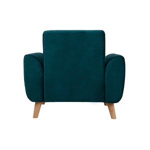 Fauteuil en tissu velours bleu pétrole et bois clair ektor
