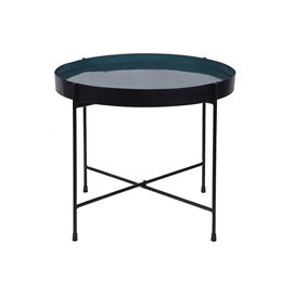 Table d'apppoint ronde avec plateau réversible bleu canard d51 cm sateen