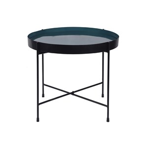 Table d'apppoint ronde avec plateau réversible bleu canard d51 cm sateen