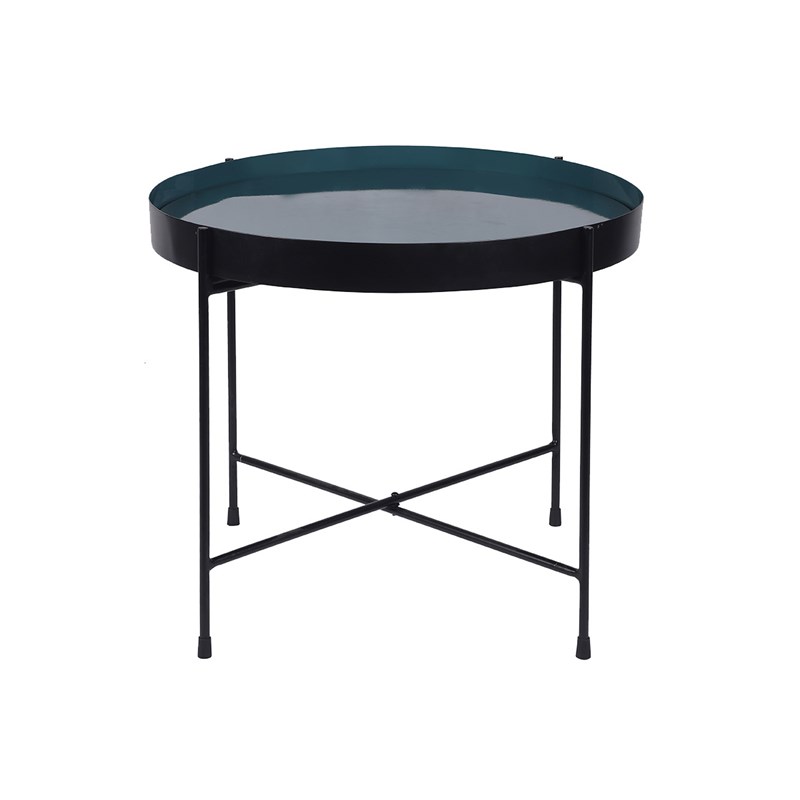 Table d'apppoint ronde avec plateau réversible bleu canard d51 cm sateen
