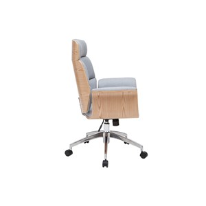 Fauteuil de bureau à roulettes en tissu gris clair et bois clair elon