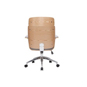 Fauteuil de bureau à roulettes en tissu gris clair et bois clair elon
