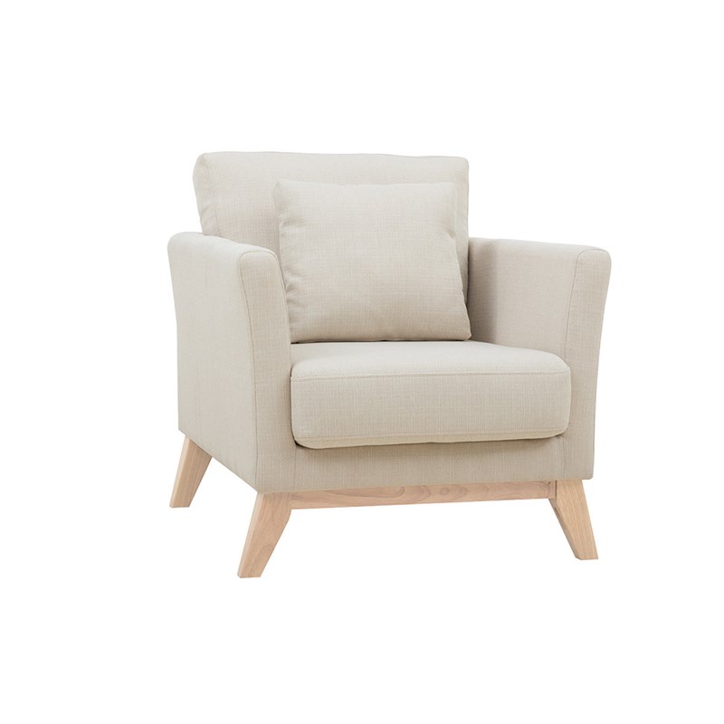 Fauteuil déhoussable en tissu beige et bois clair oslo