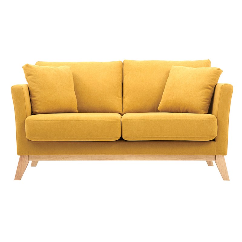 Canapé déhoussable 2 places en tissu effet velours jaune moutarde oslo