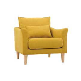 Fauteuil en tissu effet velours jaune moutarde et bois clair kate