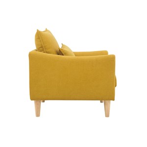 Fauteuil en tissu effet velours jaune moutarde et bois clair kate