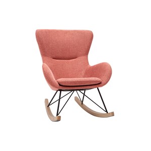 Rocking chair en tissu effet velours texturé terracotta, métal noir eskua