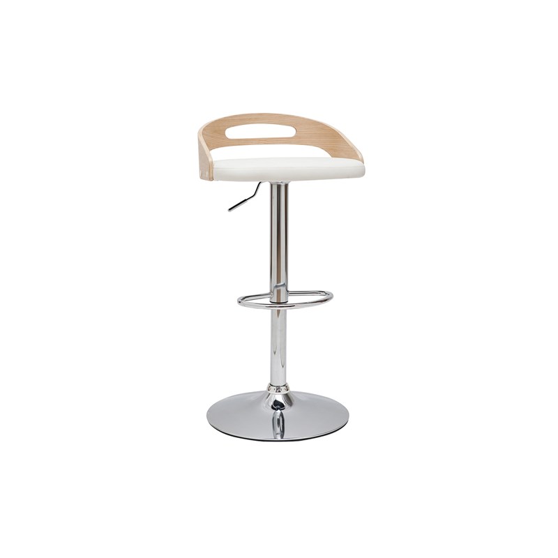 Miliboo - Tabouret de bar réglable blanc et bois clair mano