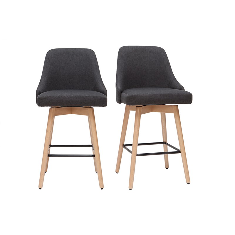 Miliboo - Tabourets de bar scandinaves pivotants tissu gris foncé h65 cm (lot de 2) hasta
