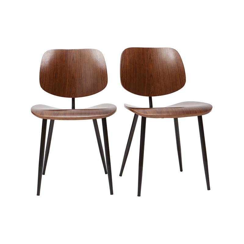 Chaises en bois foncé noyer et métal noir (lot de 2) tobias