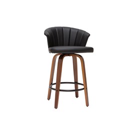 Tabouret de bar pivotant noir et bois foncé h65cm albin