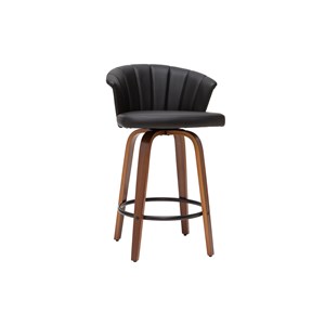 Tabouret de bar pivotant noir et bois foncé h65cm albin