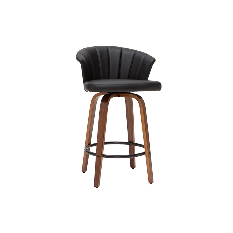 Tabouret de bar pivotant noir et bois foncé h65cm albin