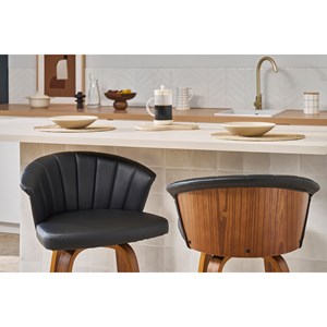 Tabouret de bar pivotant noir et bois foncé h65cm albin