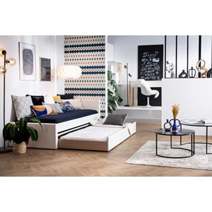 Lit gigogne en tissu gris 90x190 cm macco