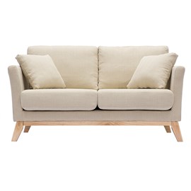 Canapé déhoussable 2 places en tissu beige et bois clair oslo