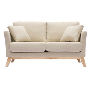 Canapé déhoussable 2 places en tissu beige et bois clair oslo
