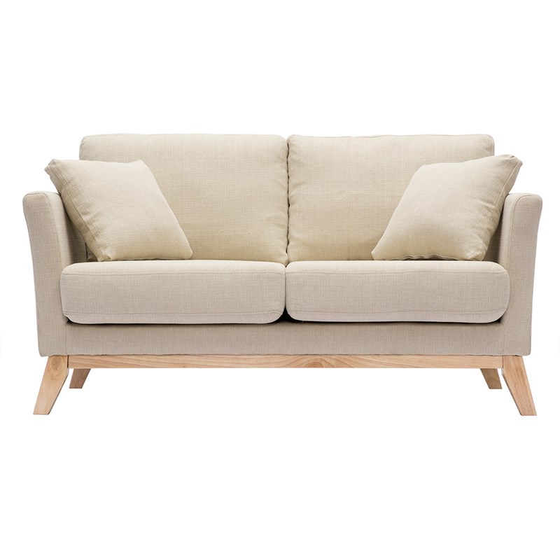 Canapé déhoussable 2 places en tissu beige et bois clair oslo