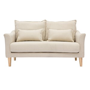 Canapé 2 places en tissu beige et bois clair kate
