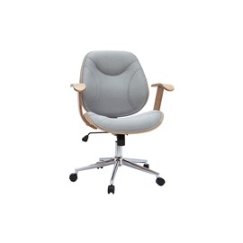 Chaise de bureau à roulettes en tissu gris clair, bois clair yorke