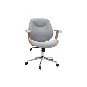 Chaise de bureau à roulettes en tissu gris clair, bois clair yorke